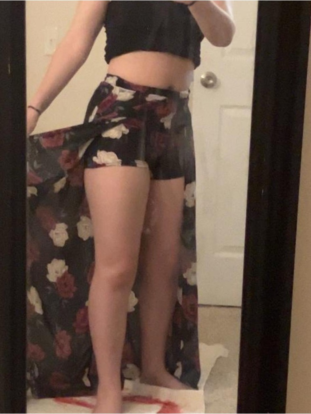 Floral High-Slit Maxi Skirt with Built-In Short Liner - Black Floral